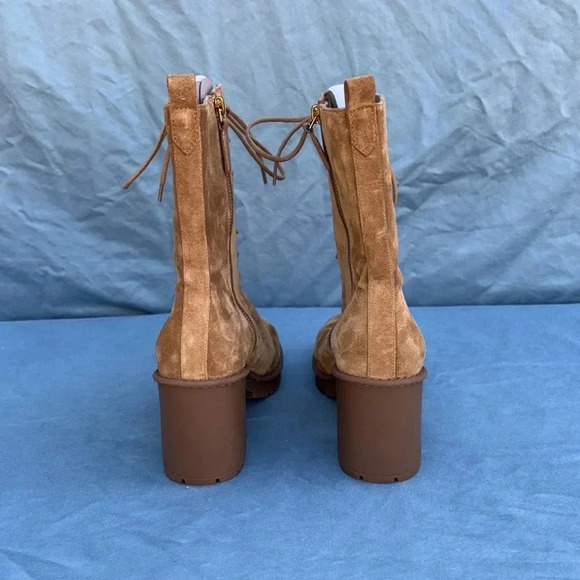 VINCE suede combat boot tan Henderson Lace brown ankle boot women sz 9.5M NWOT - Picture 3 of 10